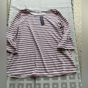 DownEast Lavender and White Striped Long Sleeve Top